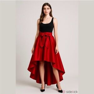 Haute Monde Elegant Red Women's Pleated Flair Skirt size small Silk Look Bow